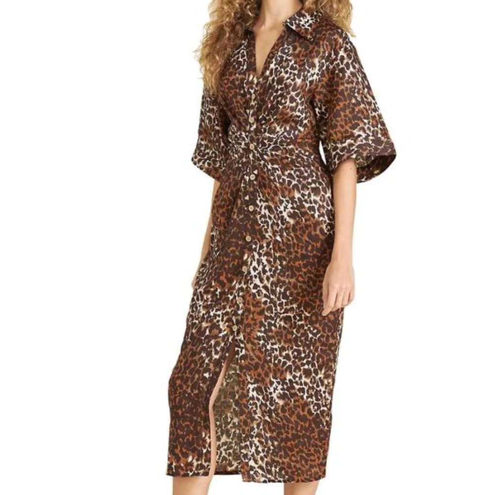 Veronica Beard Seki Leopard Printed Linen Dress - size 0